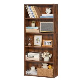 5 Tiers Narrow Bookshelf, 53 in Wooden Open Bookcase with Height-Adjustable Shelf