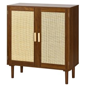 Rattan Cabinet, Rattan Storage Cabinet with 2 Magnetic Doors and Adjustable Shelves