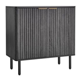 Coffee Bar Cabinet, Mid Century Fluted Coffee Bar Table with 2-Tier Storage, Buffet Stand Cabinet with Barn Door