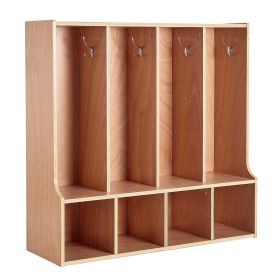 4-Section Kids Coat Locker, Wooden Toddler Cubby Storage Organizer with 8 Hooks & Non-Slip Mat