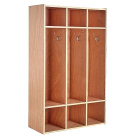 3-Section Kids Coat Locker, Wooden Toddler Cubby Storage Organizer with 6 Hooks & Non-Slip Mat