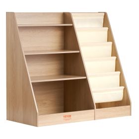 4-Tier Kids Wooden Bookshelf, Six-Layer Sling Bookcase, Baby Storage Book Rack, Book Toy Organizer Cabinet, for Kids Room, Playroom, Kindergarten