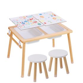 Sensory Table and Chairs Set, Toddlers Activity Table with 2 Stools, 2 Storage Bins & Paper Roll Holder, Indoor/Outdoor Play Sand and Water Table
