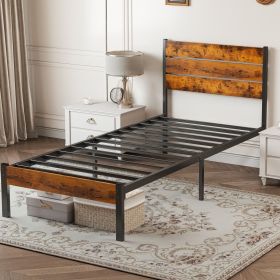 Metal Platform Bed Frame - Mattress Foundation with Headboard and and Footboard, No Box Spring Needed with 800LBS Sturdy Wooden Slats Support (size: Twin)