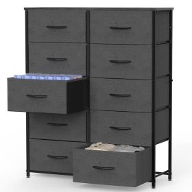 Bedside Table For Bedroom With 10 Fabric Drawers Storage Cabinet Steel Frame Closet For Clothes Storage Display Cabinet (Color: grey)