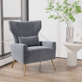 The velvet single sofa chair and modern armchair can be placed in the room, living room and reception room (Color: grey)